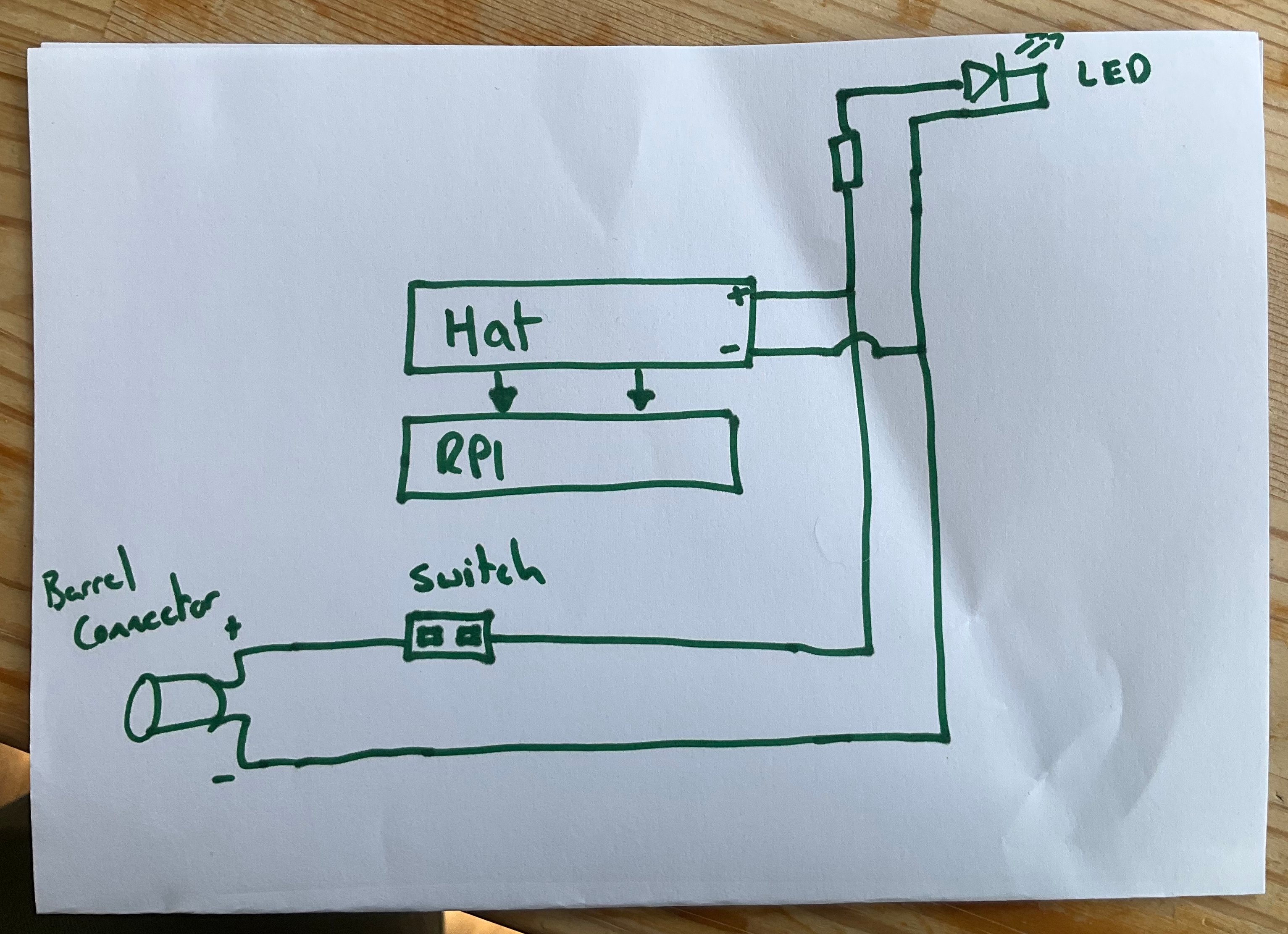 Simple wiring of a power switch and LED directly to the 5v supply